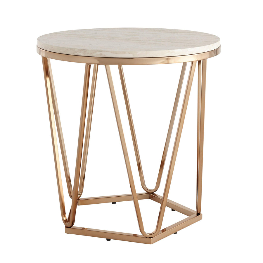 SwayLiving Luna Round Faux Stone End Table – Champagne ACCENT TABLES