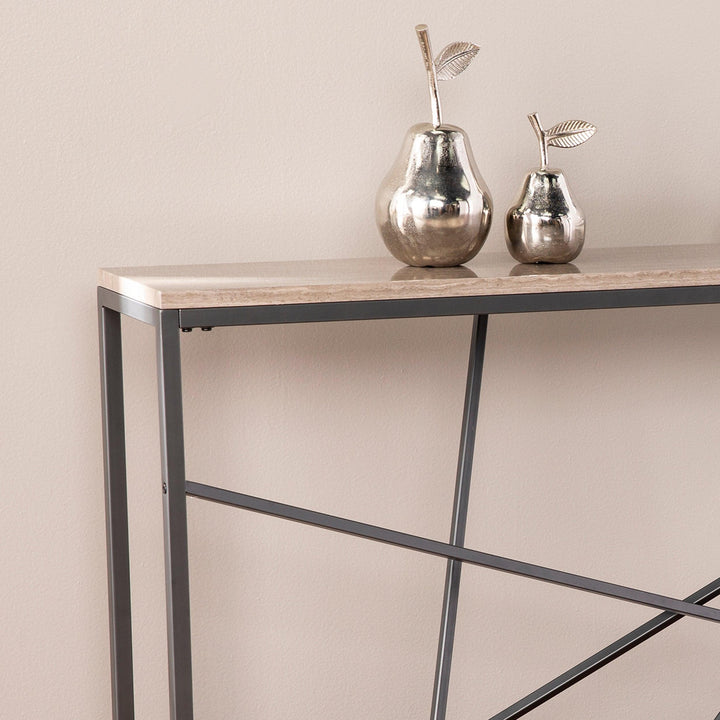 SwayLiving Arendal Faux Stone Skinny Console Table - Grey CONSOLE TABLES