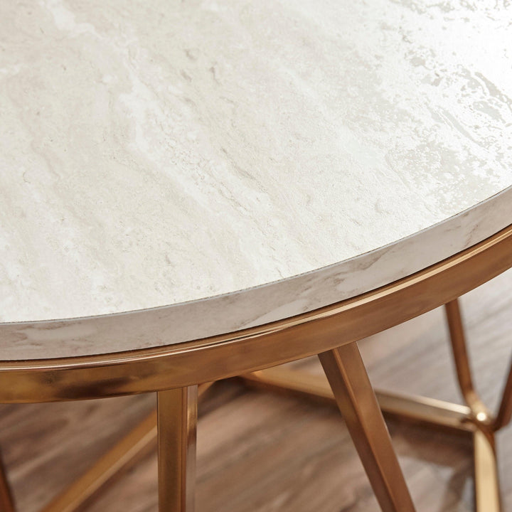 SwayLiving Luna Round Faux Stone End Table – Champagne ACCENT TABLES