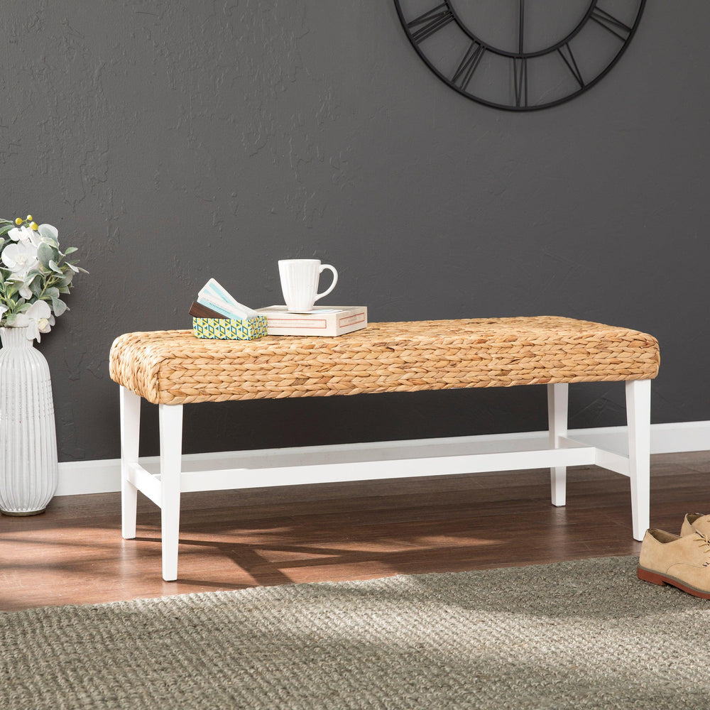 SwayLiving Standerson White Woven Coffee Table Bench BENCHES
