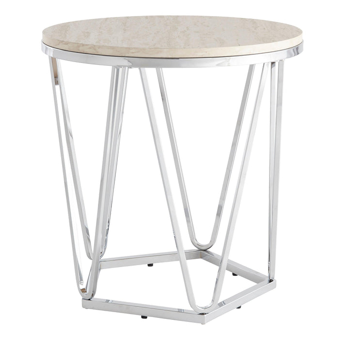 SwayLiving Luna Round Faux Stone End Table – Silver ACCENT TABLES