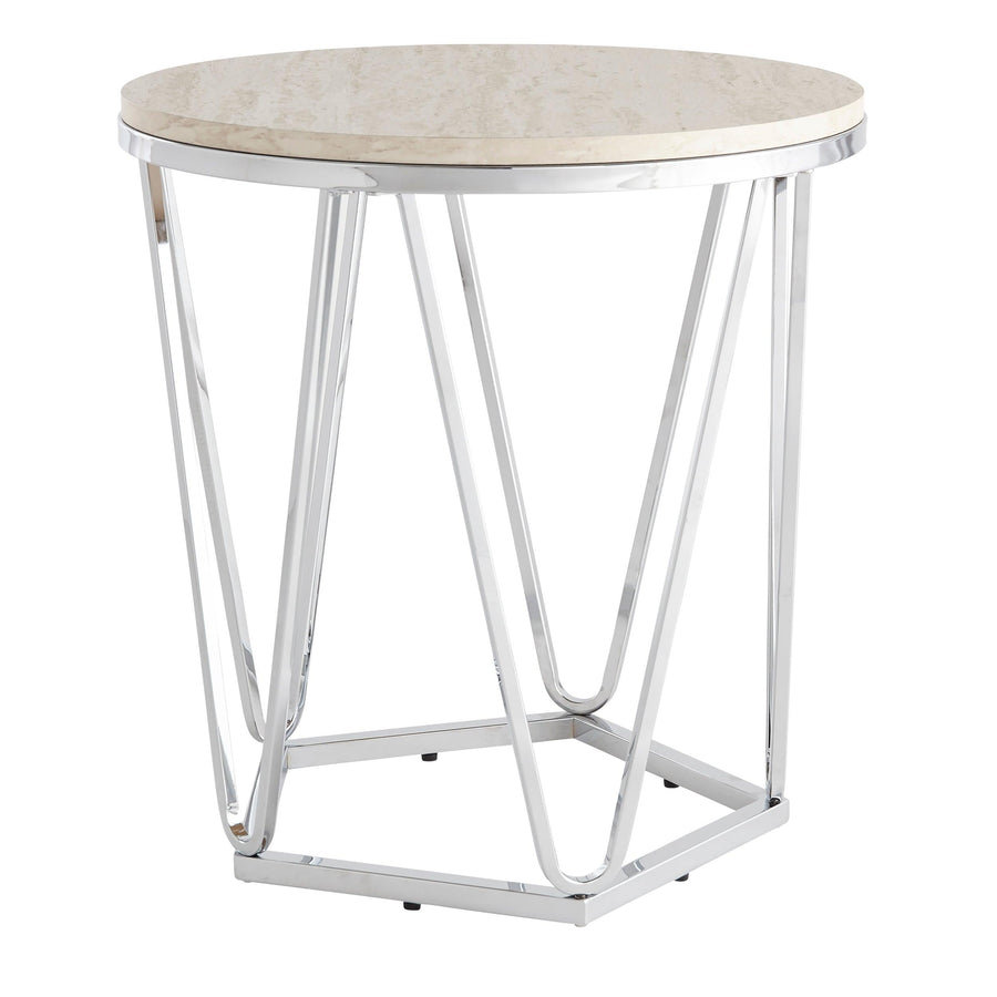 SwayLiving Luna Round Faux Stone End Table – Silver ACCENT TABLES