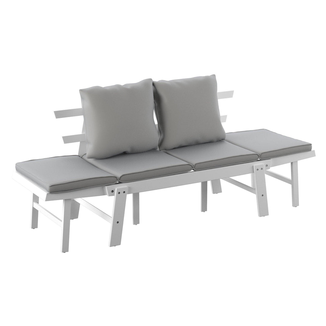 SwayLiving Holly & Martin Dolavon Outdoor Convertible Lounge Chair – White w/ Gray Cushions OUTDOOR CHAISE LOUNGES