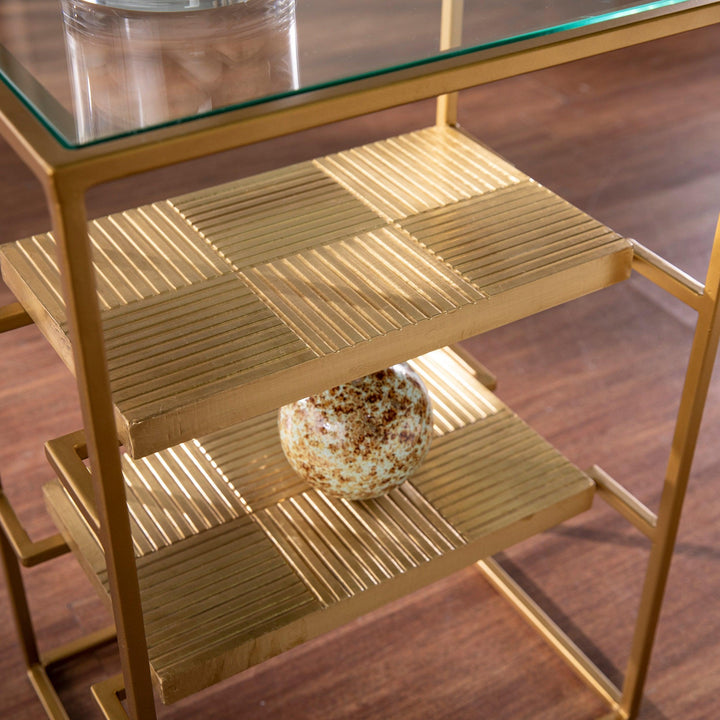 SwayLiving Penketh Glass-Top End Table w/ Storage ACCENT TABLES