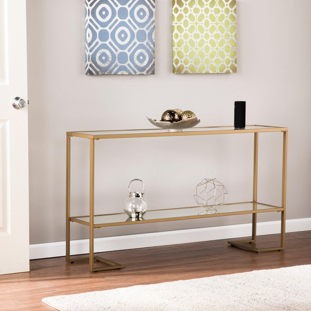 SwayLiving Horten Glam Narrow Console - Gold w/ Mirror CONSOLE TABLES