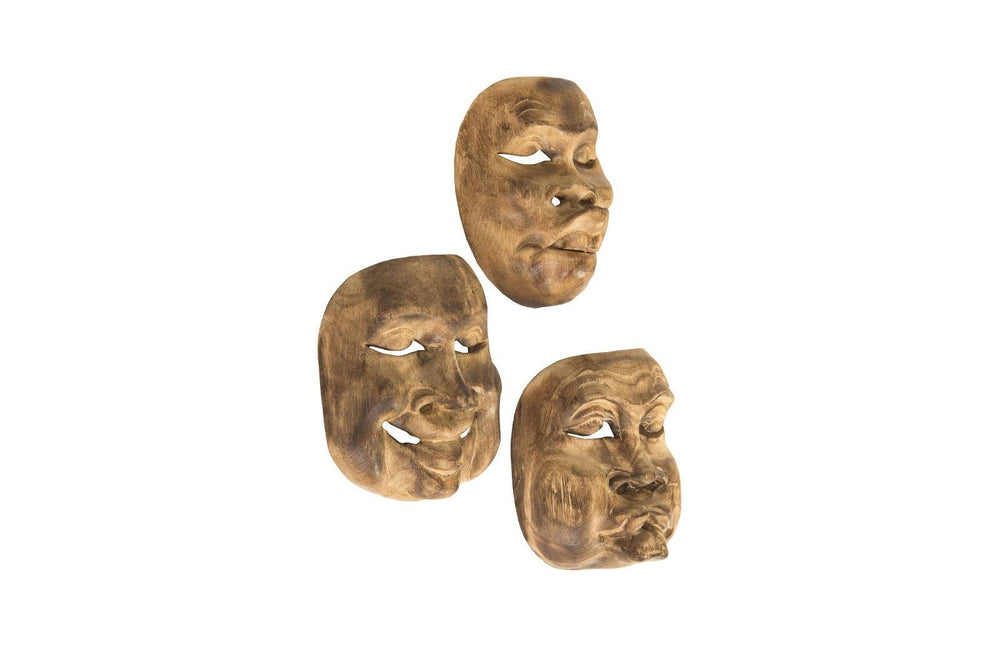 SwayLiving Indonesian Masks, Set of 3, Teak Wood, Assorted WALL ACCENTS