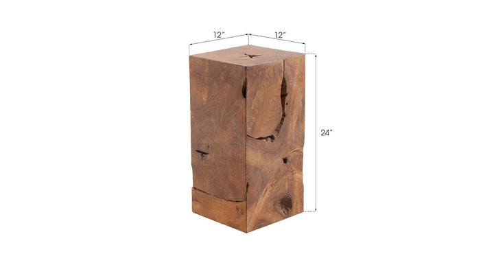 SwayLiving Teak Slice Pedestal, Square, SM ACCENT TABLES
