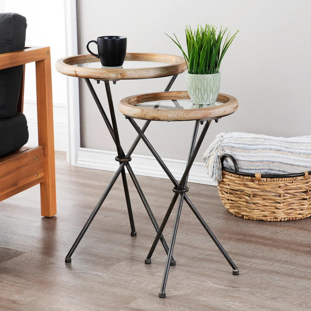 SwayLiving Crellon Glass-Top Accent Tables – 2pc Set ACCENT TABLES