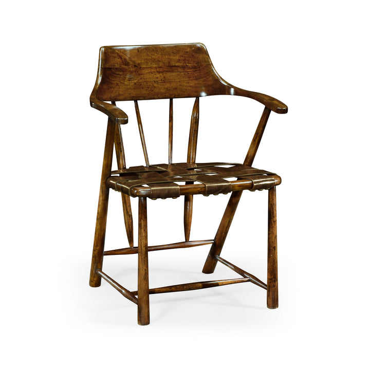 SwayLiving Curated Walnut Smokers Armchair With Leather Seat - Set of 2 DINING CHAIRS