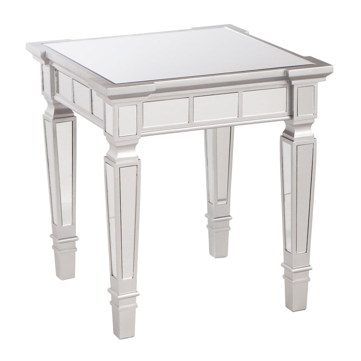 SwayLiving Glenview Glam Mirrored Square End Table - Matte Silver ACCENT TABLES