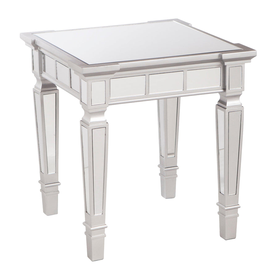 SwayLiving Glenview Glam Mirrored Square End Table - Matte Silver ACCENT TABLES