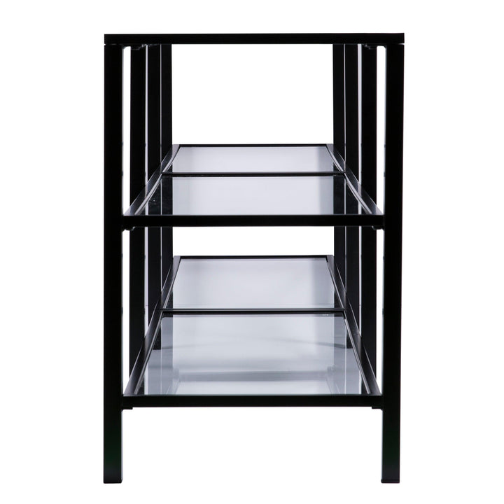 SwayLiving Tyler Metal/Glass Media Stand – Transitional Style - Black MEDIA + TV STANDS
