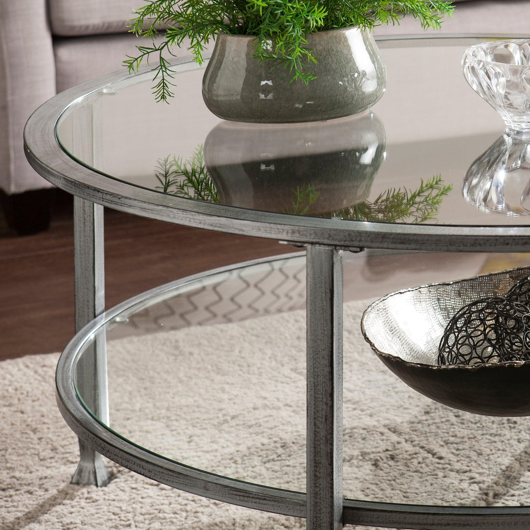 SwayLiving Jaymes Metal/Glass Round Cocktail Table - Silver COFFEE TABLES