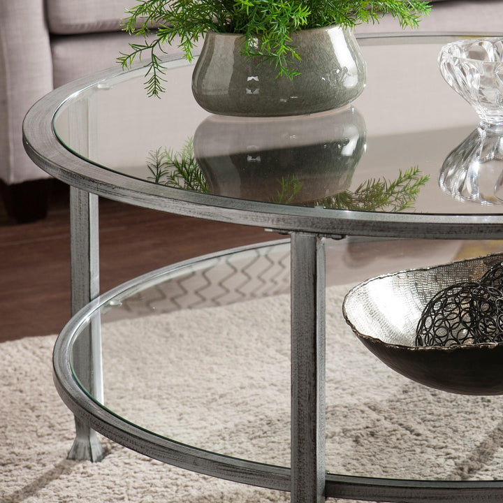 SwayLiving Jaymes Metal/Glass Round Cocktail Table - Silver COFFEE TABLES