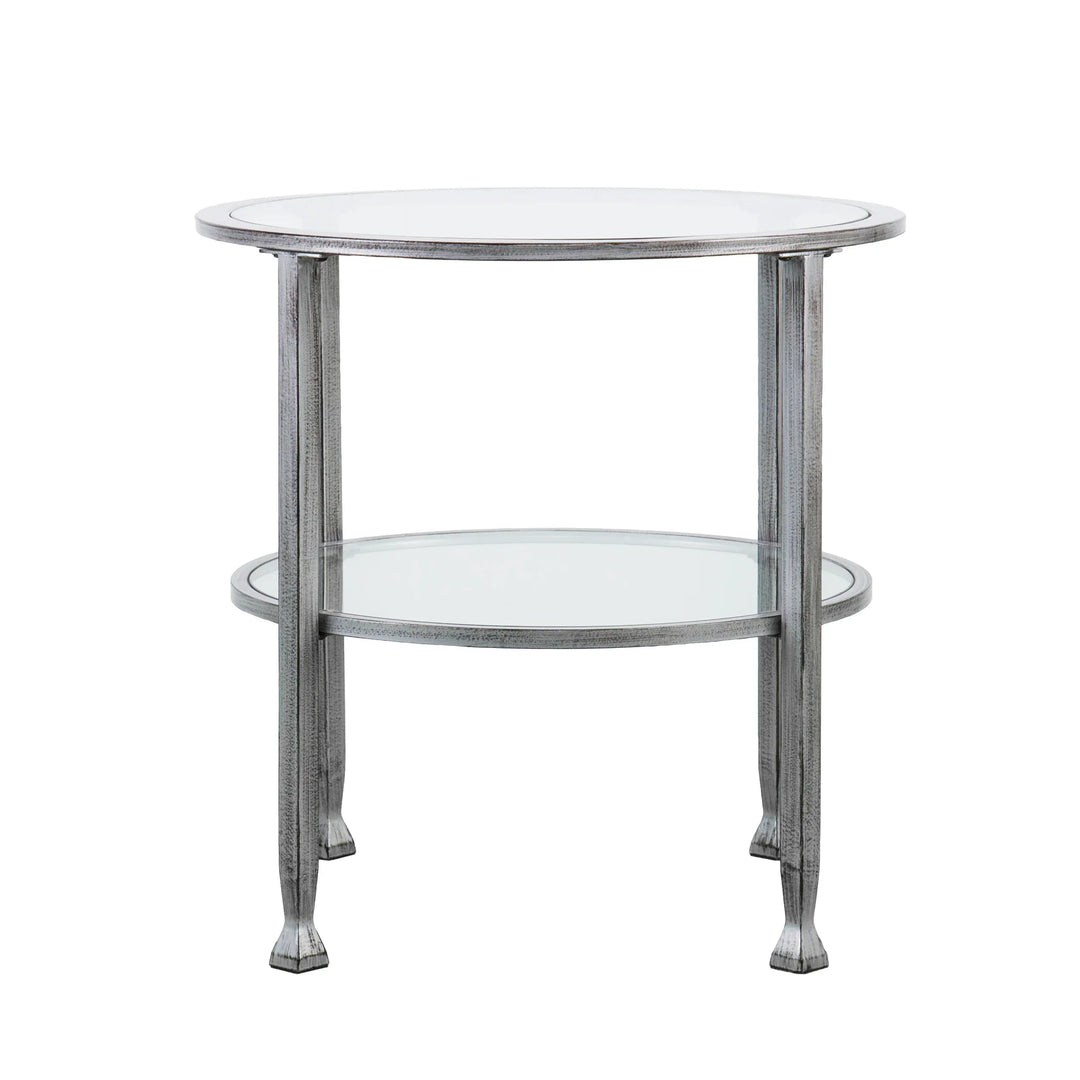 SwayLiving Jaymes Metal/Glass Round End Table - Silver ACCENT TABLES