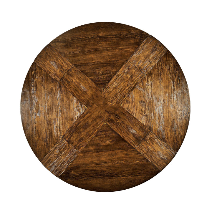 SwayLiving Casual Accents Country Walnut Round Extendable Dining Table 59" DINING TABLES
