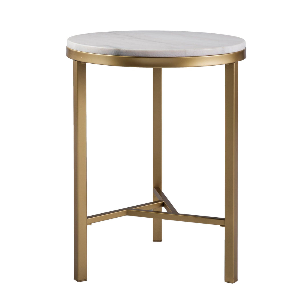 SwayLiving Garza Marble Side Table - Midcentury Modern Style - Champagne w/ Ivory Marble ACCENT TABLES