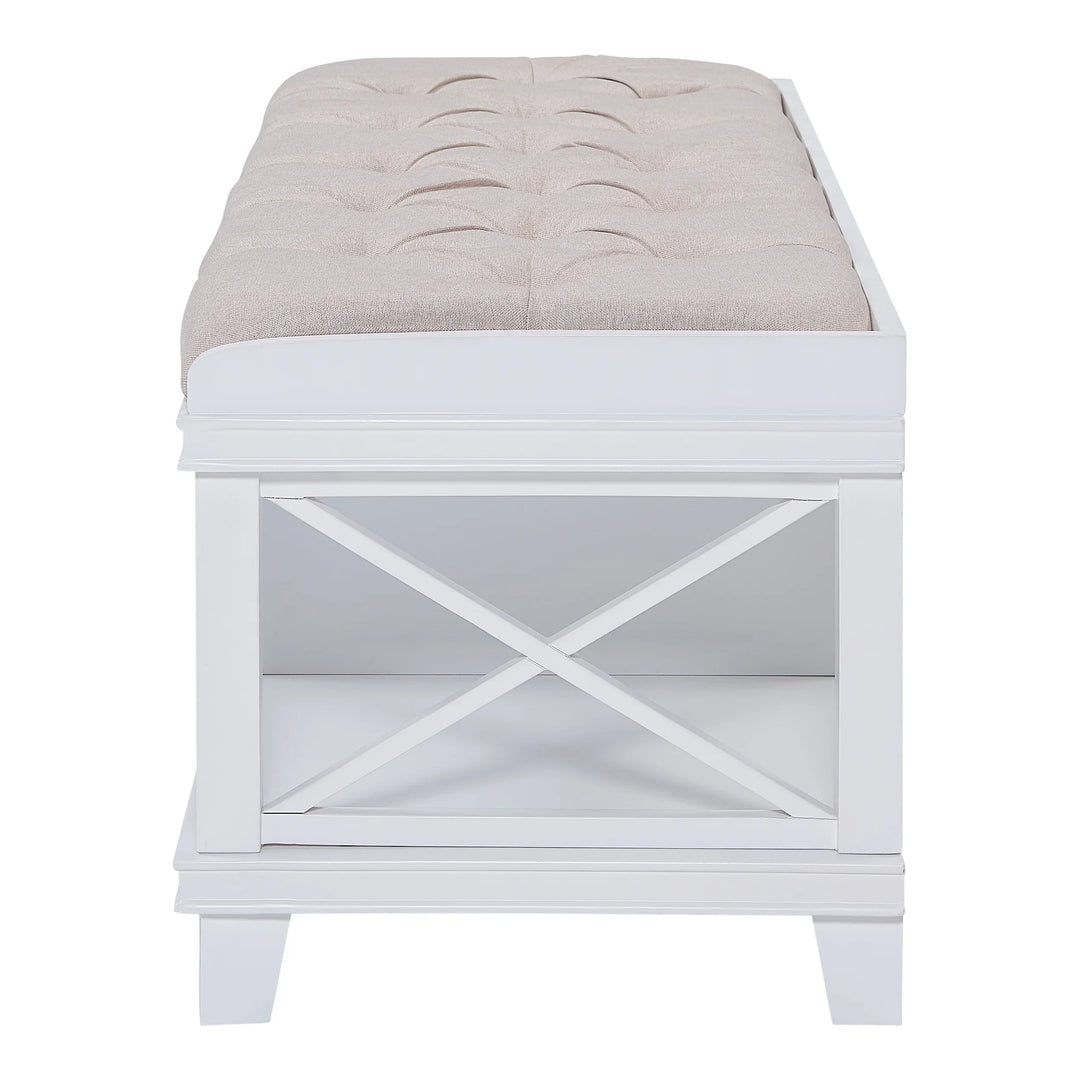 SwayLiving Wyndcliff White Upholstered Storage Bench BENCHES