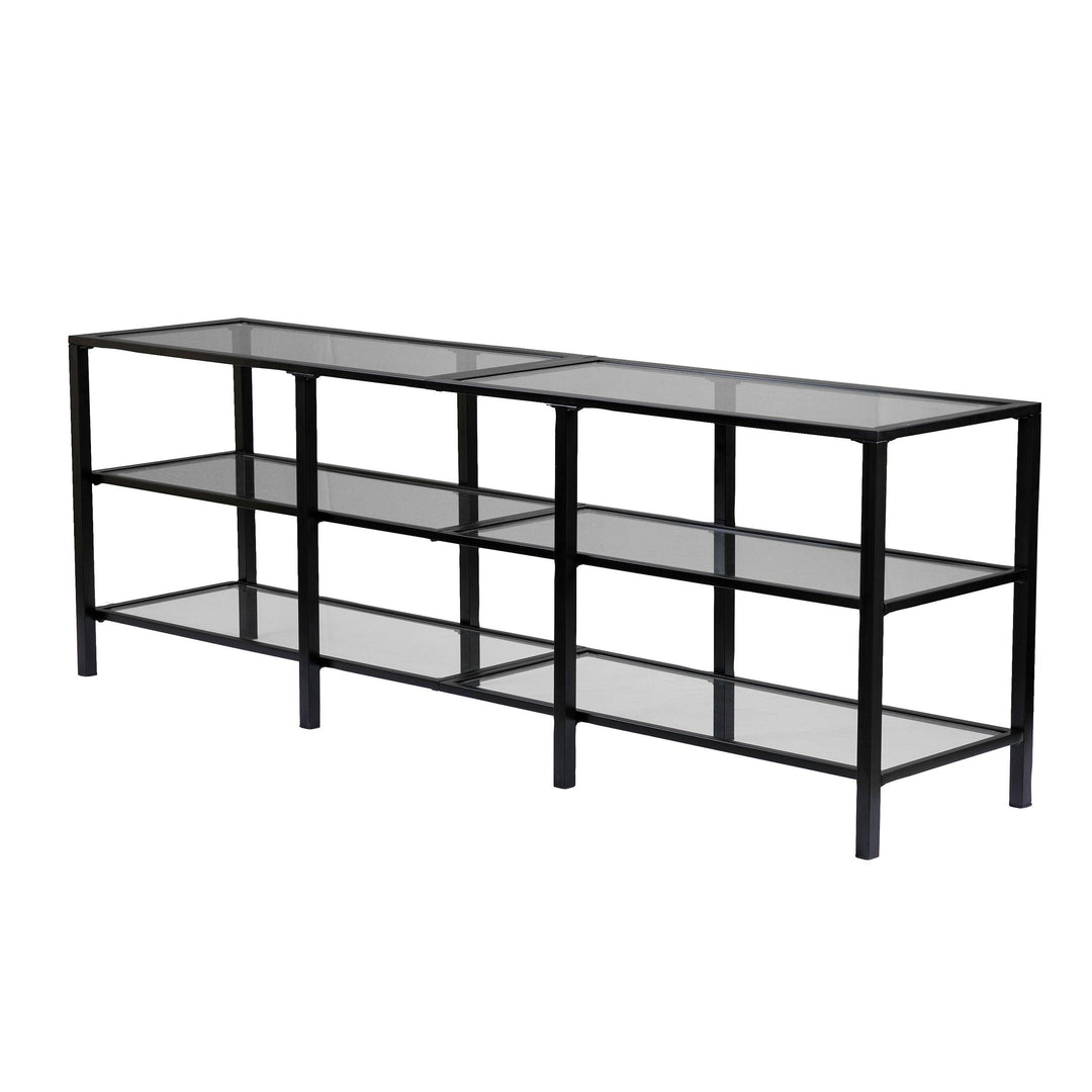 SwayLiving Tyler Metal/Glass Media Stand – Transitional Style - Black MEDIA + TV STANDS