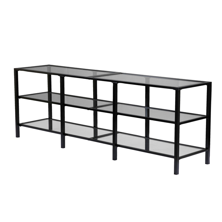 SwayLiving Tyler Metal/Glass Media Stand – Transitional Style - Black MEDIA + TV STANDS