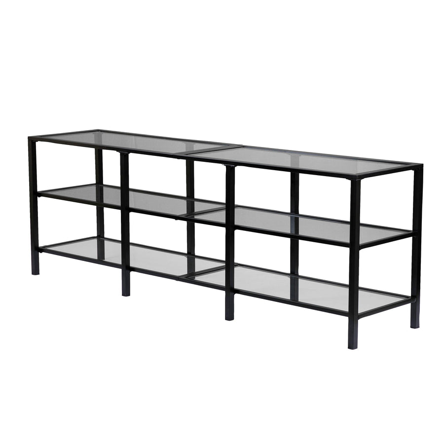 SwayLiving Tyler Metal/Glass Media Stand – Transitional Style - Black MEDIA + TV STANDS