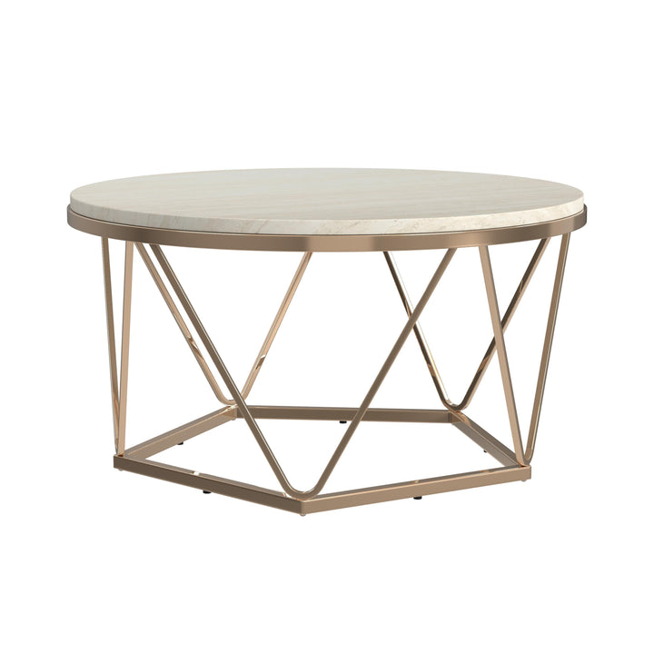 SwayLiving Luna Round Faux Stone Coffee Table - Champagne COFFEE TABLES