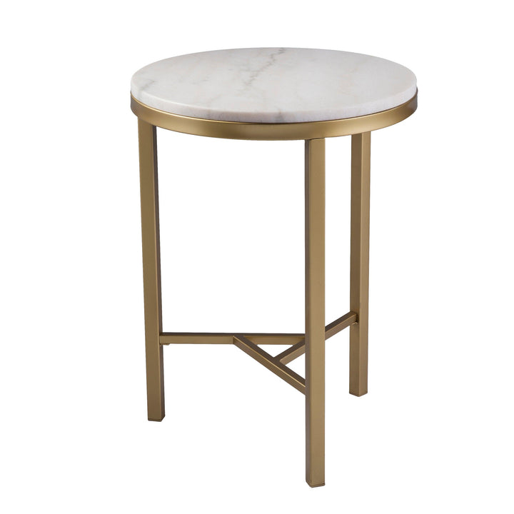 SwayLiving Garza Marble Side Table - Midcentury Modern Style - Champagne w/ Ivory Marble ACCENT TABLES
