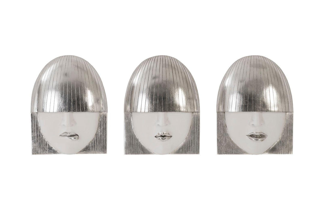 SwayLiving Fashion Faces Wall Art, Small, White and Silver Leaf, Set of 3 WALL ACCENTS