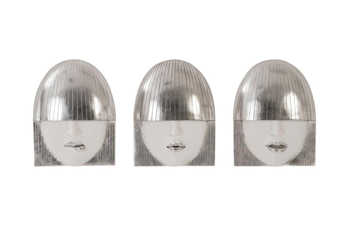 SwayLiving Fashion Faces Wall Art, Small, White and Silver Leaf, Set of 3 WALL ACCENTS
