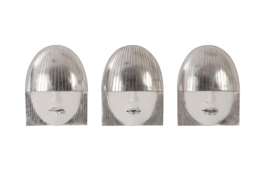 SwayLiving Fashion Faces Wall Art, Small, White and Silver Leaf, Set of 3 WALL ACCENTS