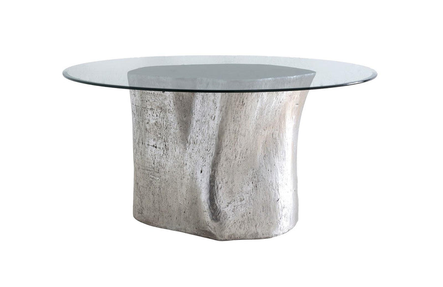 SwayLiving Log Dining Table, 60" Glass Top, Silver Leaf DINING TABLES