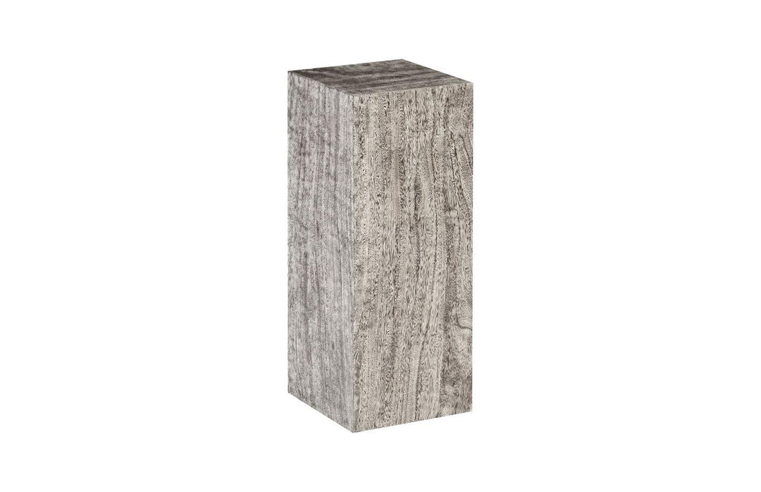 SwayLiving Origins Pedestal, Medium, Mitered Chamcha Wood, Gray Stone Finish ACCENT TABLES