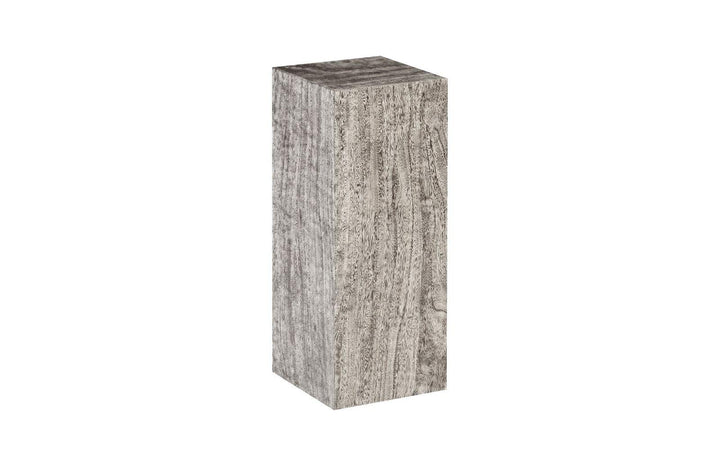 SwayLiving Origins Pedestal, Medium, Mitered Chamcha Wood, Gray Stone Finish ACCENT TABLES