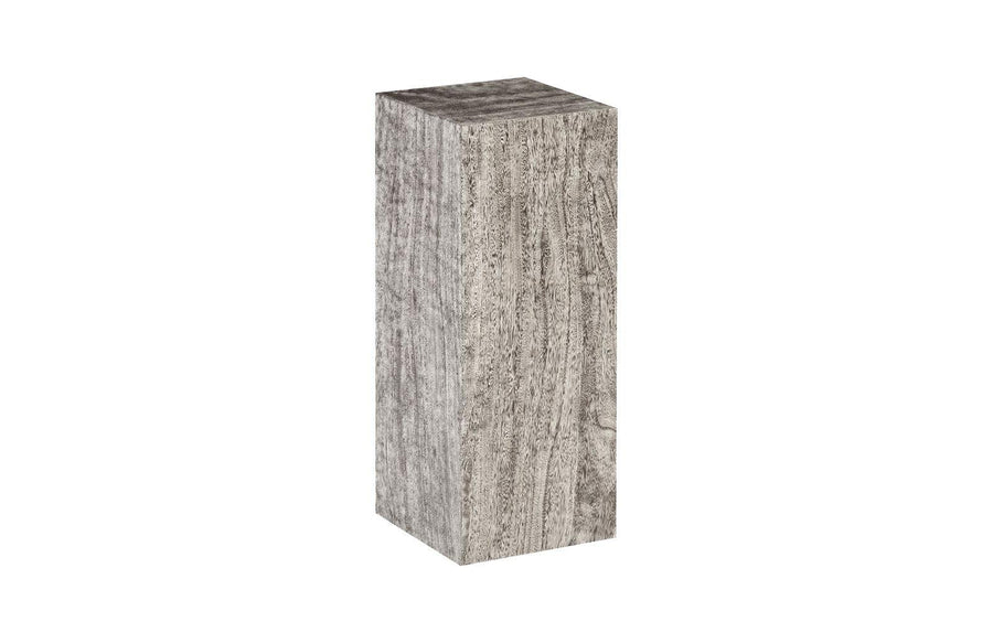 SwayLiving Origins Pedestal, Medium, Mitered Chamcha Wood, Gray Stone Finish ACCENT TABLES