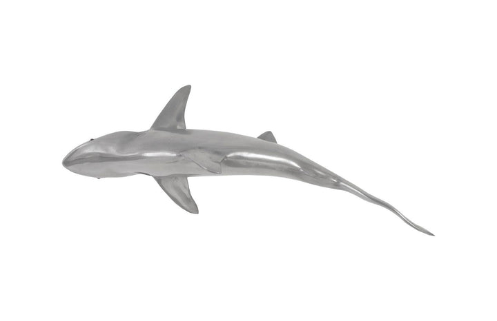 SwayLiving Whaler Shark Fish Wall Sculpture, Resin, Polished Aluminum Finish WALL ACCENTS