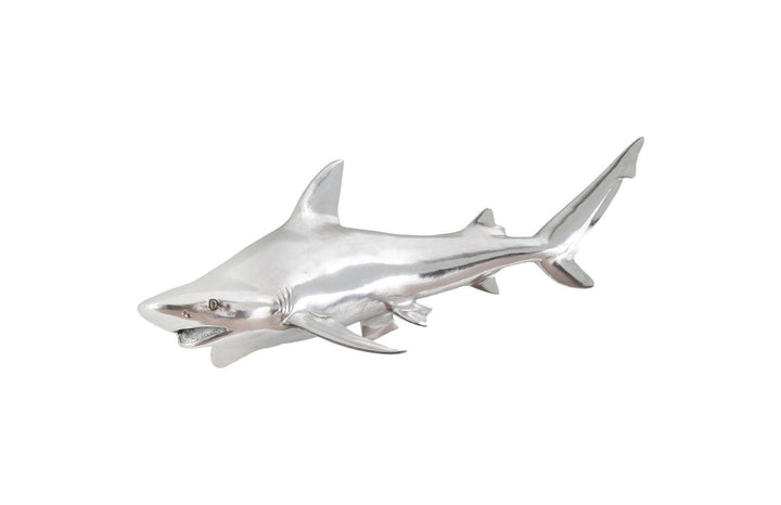 SwayLiving Black Tip Reef Shark Wall Sculpture, Resin, Silver Leaf WALL ACCENTS