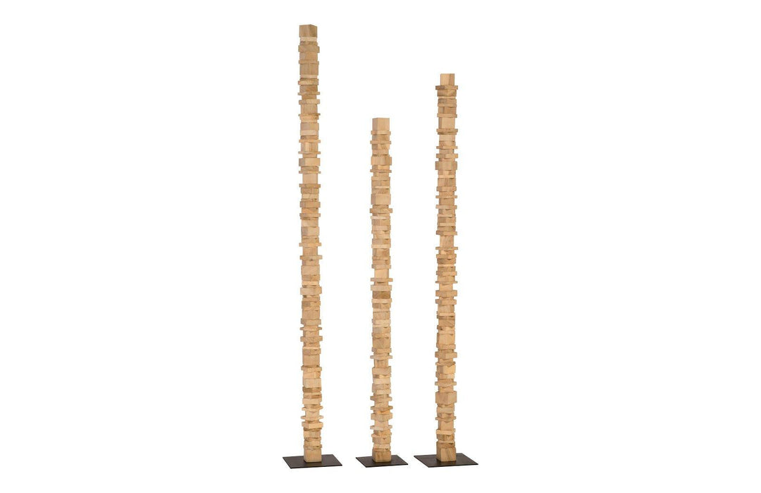 SwayLiving Stacked Wood Floor Sculptures, Bleached, Set of 3 DECORATIVE OBJECTS