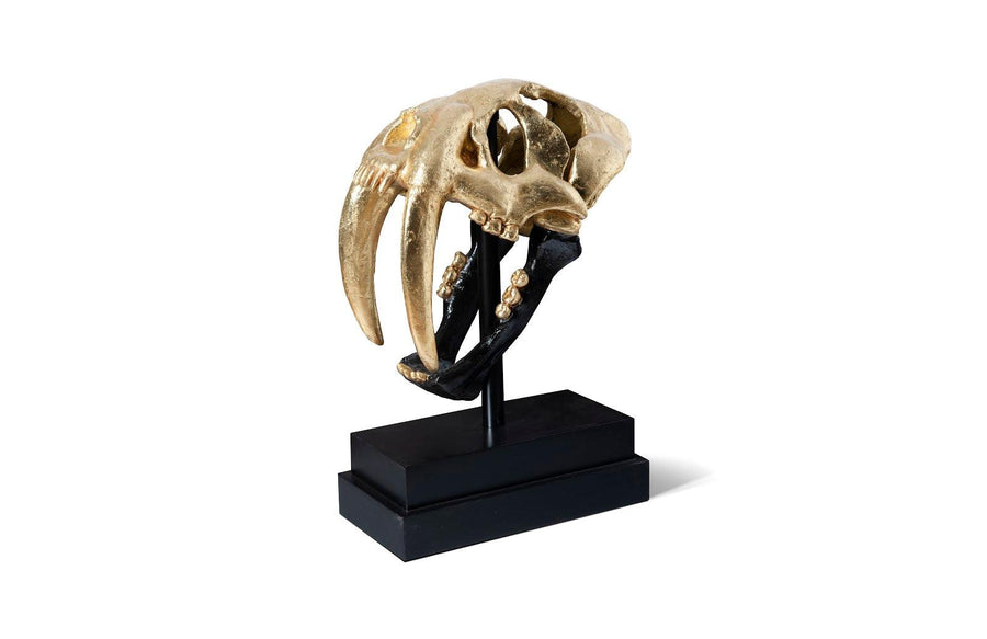 SwayLiving Saber Tooth Tiger Skull, Black, Gold Leaf DECORATIVE OBJECTS