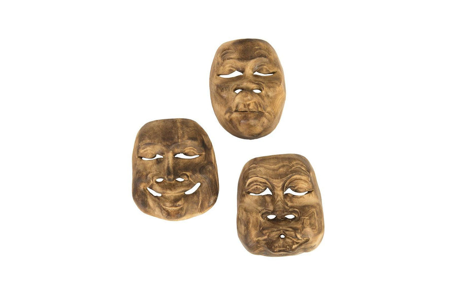 SwayLiving Indonesian Masks, Set of 3, Teak Wood, Assorted WALL ACCENTS