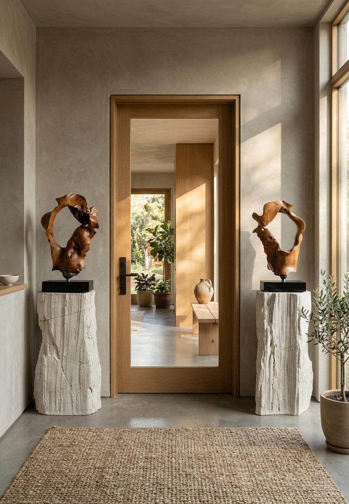 Stratified Cast Stone Pedestal in setting