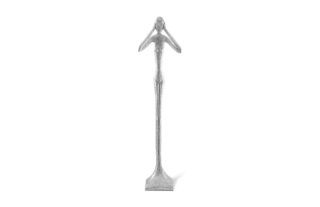 SwayLiving Hear No Evil Skinny Sculpture, Silver Leaf, LG DECORATIVE OBJECTS
