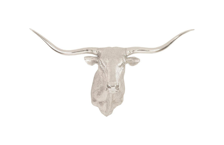 SwayLiving Longhorn Bull Wall Art, Resin, Silver Leaf WALL ACCENTS
