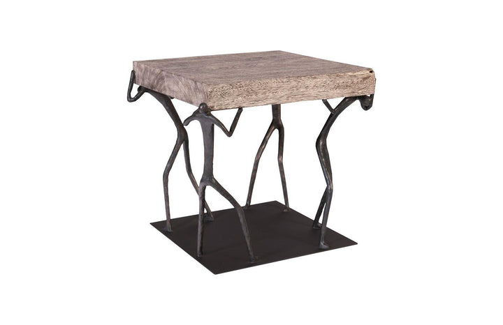 SwayLiving Atlas Side Table, Chamcha Wood, Gray Stone Finish, Metal ACCENT TABLES
