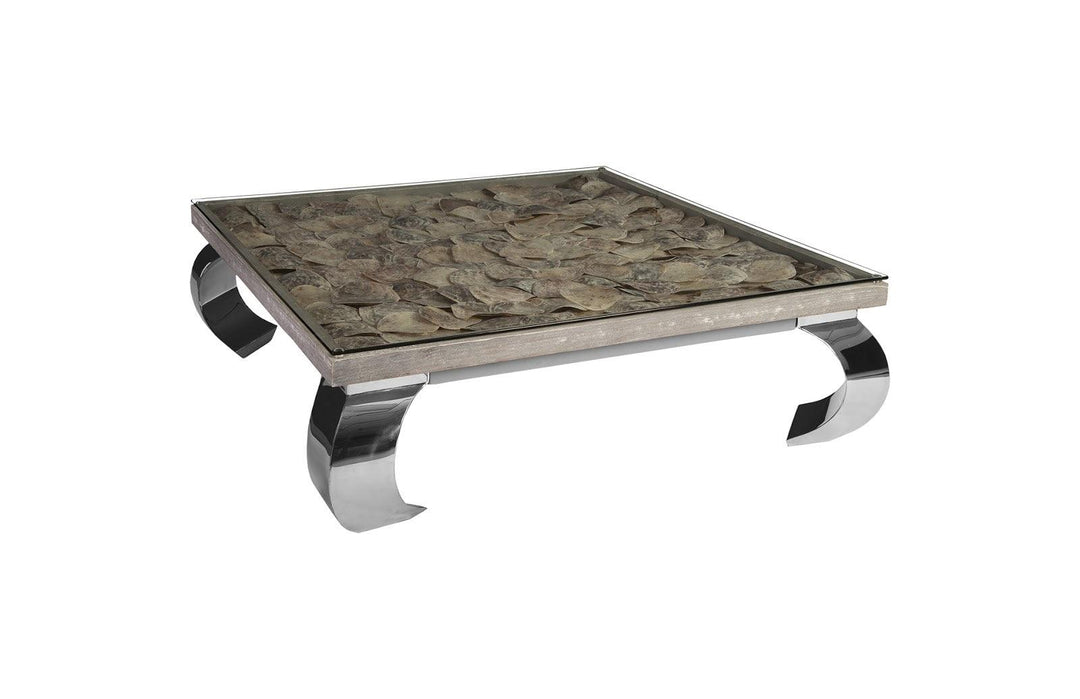 SwayLiving Shell Coffee Table, w/Glass, Ming SS Legs COFFEE TABLES