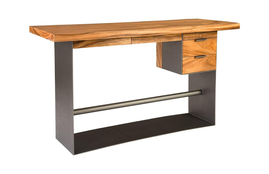 SwayLiving Iron Frame Standing Desk with Drawers, Chamcha Wood, Natural, Bar Height DESKS