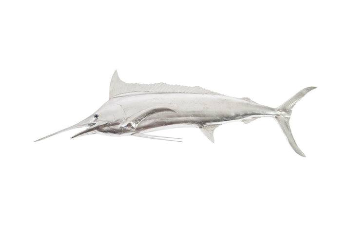 SwayLiving Blue Marlin Fish Wall Sculpture, Resin, Silver Leaf WALL ACCENTS