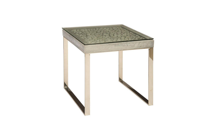 SwayLiving Driftwood Side Table, Wood, Glass, Stainless Steel Base, Scaff Finish ACCENT TABLES