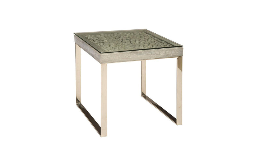 SwayLiving Driftwood Side Table, Wood, Glass, Stainless Steel Base, Scaff Finish ACCENT TABLES