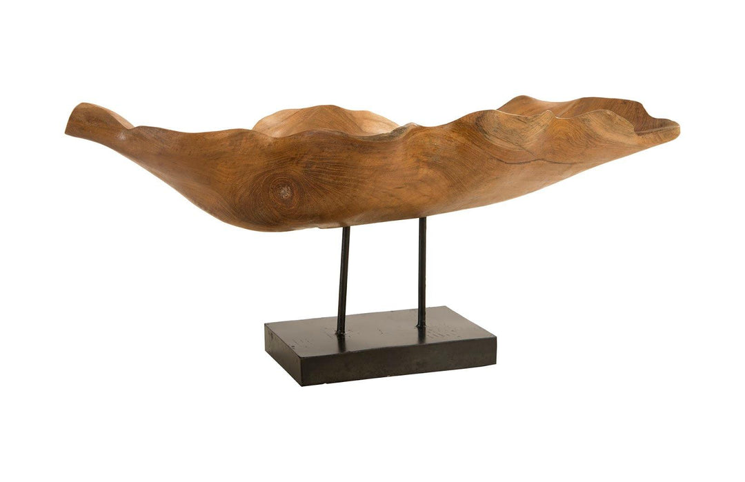 SwayLiving Carved Leaf Sculpture on Stand, Mahogany DECORATIVE OBJECTS
