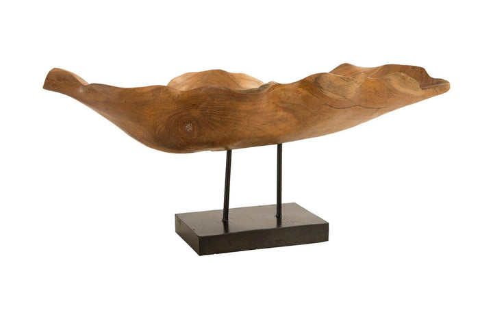 SwayLiving Carved Leaf Sculpture on Stand, Mahogany DECORATIVE OBJECTS